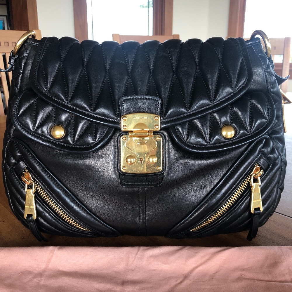 Miu Miu Nappa Leather Biker Hobo Black